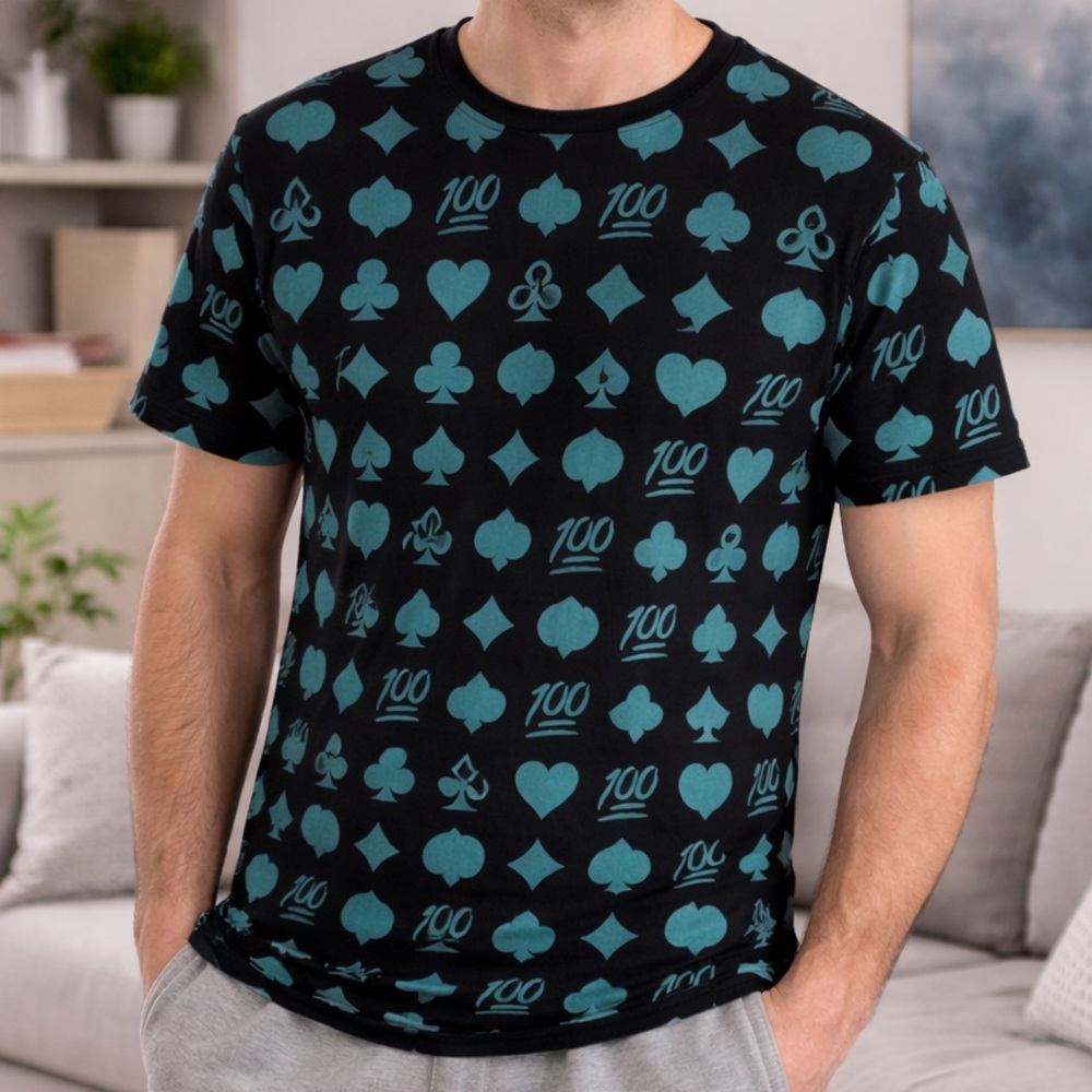 Take That 100 Luck Graphic Tee | Men’s Black & Blue Lucky Symbols T-Shirt Small